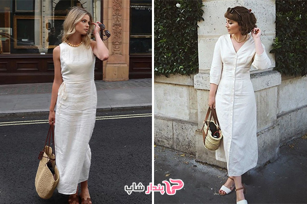 استایل جشن‌های عصرانه با پیراهن ماکسی و کیف حصیری تزئین‌شده