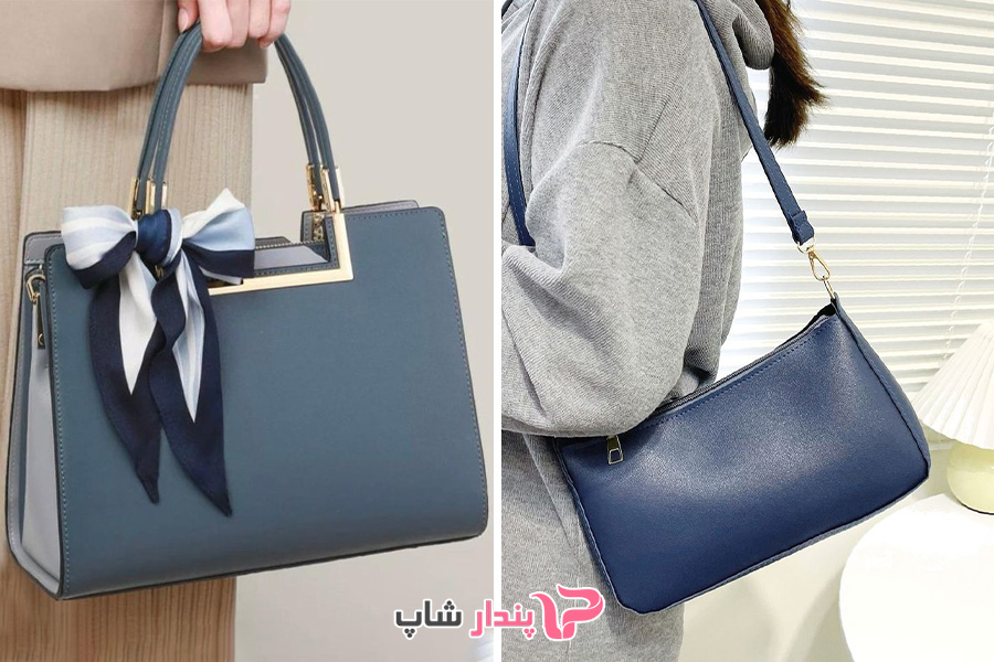 افزودن اکسسوری برای تکمیل استایل با کیف سورمه ای زنانه
