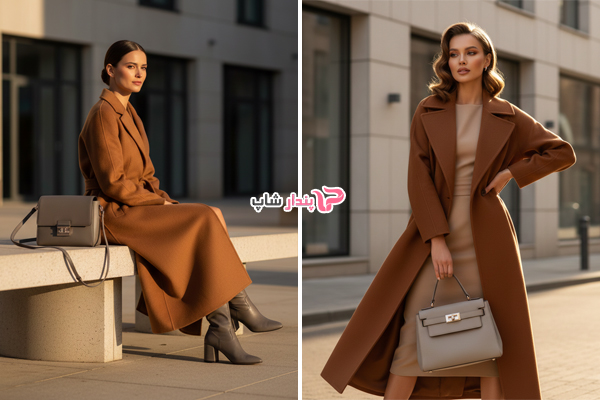 ترکیب گرم و کلاسیک ست طوسی و قهوه‌ای کاراملی