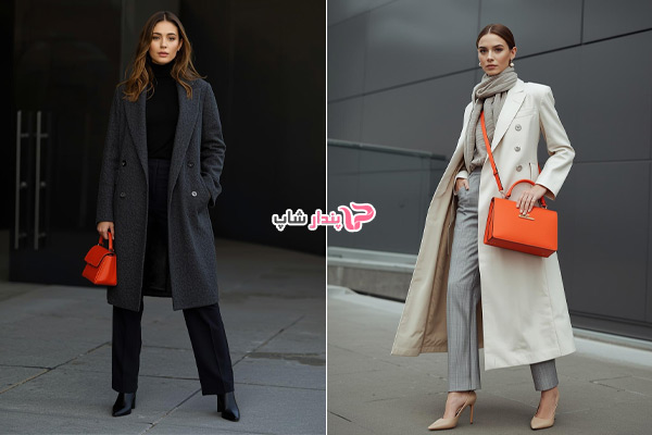 مانتو مشکی و استخوانی برای ترکیب با کیف نارنجی
